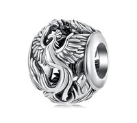 BRBRB S925 Sterling Silver Dragon & Phoenix Charms - Chinese Mythology DIY Beads Compatible with Pandora, Biagi, Troll & Chamilia | Hypoallergenic Cultural Jewelry Making(SCC3078)