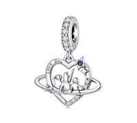 BRBRB S925 Sterling Silver Family Heart Charm - Hypoallergenic DIY Bead Compatible with Pandora, Biagi, Troll & Chamilia | Symbolic Jewelry for Mother’s Day, Anniversaries