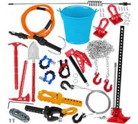 BRCatWPark RC Crawler Car Metal Decoration Upgrades Part for 1/10 Trx4 Trx6 SCX10 GEN 7/GEN 8,RC Trailer Chain/Tow Shackle/Receiver/Hook Coupler/Elastic Force Rope/Shovel/Axe/Antennas Set,Orange