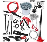BRCatWPark RC Crawler Car Metal Decoration Upgrades Part for 1/10 Trx4 Trx6 SCX10 GEN 7/GEN 8,RC Trailer Chain/Tow Shackle/Receiver/Hook Coupler/Elastic Force Rope/Shovel/Axe/Antennas Set,Red