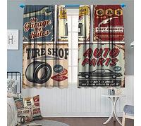 Brccee AC 1950s Decor Collection Blackout Window Curtain Vintage Car Metal Signs Automobile Advertising Repair Vehicle Garage Servicing Image Customized Curtains 52"x63" Burgundy