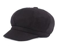 Brcus Women Vintage Newsboy Cabbie Peaked Beret Cap Warm Baker Boy Visor Hat Flat Cap, Black, One Size