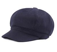 Brcus Women Vintage Newsboy Cabbie Peaked Beret Cap Warm Baker Boy Visor Hat Flat Cap, Navy, One Size