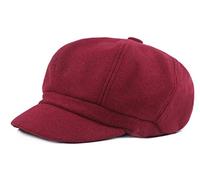 Women Vintage Newsboy Cabbie Peaked Beret Cap Warm Baker Boy Visor Hat Flat Cap, Wine Red, One Size