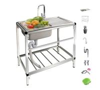 BRCYKRWY Outdoor Utility Sink,Stainless Steel Kitchen Sink,Single Bowl Portable Washing Hand Basin Station,Laundry Sink Garden Sink With Workbench And Storage Shelves For Restaurant,Laundry,Garage