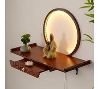 BRCYKRWY Wall-Mounted Buddha Statue Stand with LED Light Table Personal Shrine Altar Bamboo Prayer Meditation Table Small Prayer Bench for Incense Offerings
