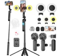 BRDOOGU Phone Tripod with Light & Professional Microphone, 71" Auto Face Tracking Tripod 360° Rotatable, Bluetooth Remote, for iPhone Android, Vlogging Kit for YouTube TikTok Live Streaming