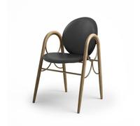 Brdr. Krüger Arcade Dining Chair Frame in Brass Metal and Oak with Upholstery in Black Leather
