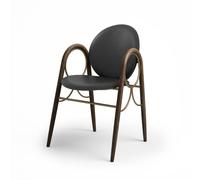 Brdr. Krüger Arcade Dining Chair Frame In Brass Metal And Smoked Oak Wood With Upholstery In Black Leather