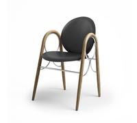 Brdr. Krüger Arkade Dining Chair Frame in Chrome Metal and Oak with Upholstery in Black Leather