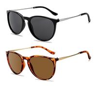 BRDTKUGV 2 Pcs Women’s Sunglasses, Retro Ladies Round Cat Eye Shades with UV400 Protection, Stylish Sunglasses for Driving, Travel, and Outdoor Activities