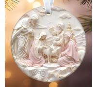 BRDTKUGV Ceramic Christmas Ornaments, Holy Family Miniatures Statue Baby Jesus Ornament, Christian Keepsake Gift, The Birth of Jesus Ornament, for Family Friend Christian Birth Xmas Tree Decor