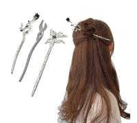 BRDXOOL Pack of 3 Metal Hair Pins Black for Long Hair Women's Rose, Butterfly, Phoenix Feather Design, Elegant Chinese Style Retro Hair Pin Hair Accessories Gift