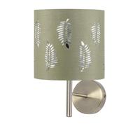 Brea - Antique Brass Wall Light with Sage Green Fern Shade