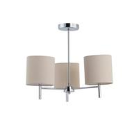 Brea Chrome Ceiling Light Fitting with Natural Linen Shades, LED Compatible, Modern Semi Flush Design