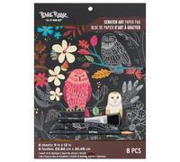 Brea Reese: Scratch Art Paper Pad - Owl & Moon - 6 Designs, Metallic Guided Art, Dual-Tip Stylus & Brush, Easy-to-Frame 9x12 Pages, Adult Craft Kit