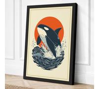 Breaching Orca Coastal Canvas Wall Art Print 24x16 Inch (61 x 41 cm)