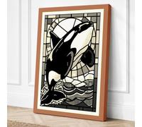 Breaching Orca Coastal Canvas Wall Art Print 24x16 Inch (61 x 41 cm)