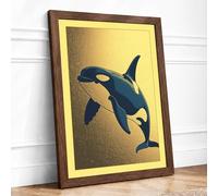 Breaching Orca Coastal Framed Wall Art Print A1 (84.1×59.4cm) Walnut, Wall Decor for Living Room, Bedroom, Office & Home, Ready to Hang, Art Gift