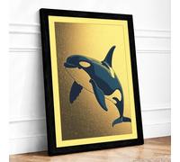 Breaching Orca Coastal Framed Wall Art Print A2 (59.4×42cm) Black, Wall Decor for Living Room, Bedroom, Office & Home, Ready to Hang, Art Gift