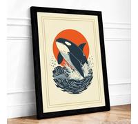 Breaching Orca Coastal Framed Wall Art Print A3 (42×29.7cm) Black, Wall Decor for Living Room, Bedroom, Office & Home, Ready to Hang, Art Gift