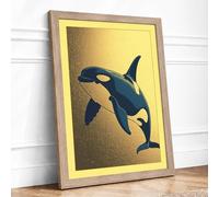 Breaching Orca Coastal Framed Wall Art Print A4 (29.7×21cm) Oak, Wall Decor for Living Room, Bedroom, Office & Home, Ready to Hang, Art Gift