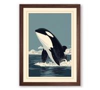 Breaching Orca Japandi Framed Wall Art Print A2 (59.4×42cm) Walnut, Wall Decor for Living Room, Bedroom, Office & Home, Ready to Hang, Art Gift