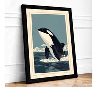 Breaching Orca Japandi Framed Wall Art Print A4 (29.7×21cm) Black, Wall Decor for Living Room, Bedroom, Office & Home, Ready to Hang, Art Gift