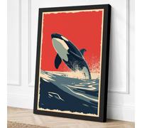Breaching Orca Vintage Canvas Wall Art Print 36x24 Inch (91 x 61 cm)