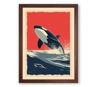 Breaching Orca Vintage Framed Wall Art Print A1 (84.1×59.4cm) Walnut, Wall Decor for Living Room, Bedroom, Office & Home, Ready to Hang, Art Gift