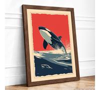 Breaching Orca Vintage Framed Wall Art Print A3 (42×29.7cm) Walnut, Wall Decor for Living Room, Bedroom, Office & Home, Ready to Hang, Art Gift