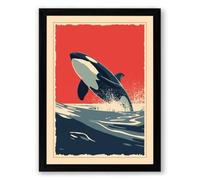 Breaching Orca Vintage Framed Wall Art Print A4 (29.7×21cm) Black, Wall Decor for Living Room, Bedroom, Office & Home, Ready to Hang, Art Gift