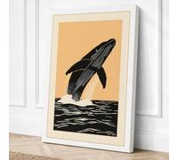Breaching Whale Coastal Canvas Wall Art Print 18x12 Inch (46 x 30 cm)