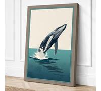 Breaching Whale Coastal Canvas Wall Art Print 24x16 Inch (61 x 41 cm)