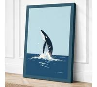 Breaching Whale Coastal Canvas Wall Art Print 24x16 Inch (61 x 41 cm)