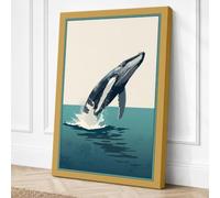 Breaching Whale Coastal Canvas Wall Art Print 24x16 Inch (61 x 41 cm)