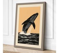Breaching Whale Coastal Canvas Wall Art Print 30x20 Inch (76 x 51 cm)