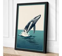 Breaching Whale Coastal Canvas Wall Art Print 30x20 Inch (76 x 51 cm)