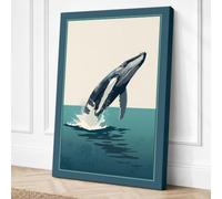 Breaching Whale Coastal Canvas Wall Art Print 36x24 Inch (91 x 61 cm)