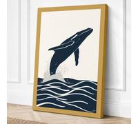 Breaching Whale Coastal Canvas Wall Art Print 36x24 Inch (91 x 61 cm)