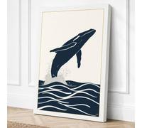 Breaching Whale Coastal Canvas Wall Art Print 36x24 Inch (91 x 61 cm)