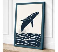 Breaching Whale Coastal Canvas Wall Art Print 36x24 Inch (91 x 61 cm)