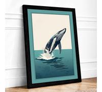 Breaching Whale Coastal Framed Wall Art Print A1 (84.1×59.4cm) Black, Wall Decor for Living Room, Bedroom, Office & Home, Ready to Hang, Art Gift