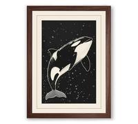 Breaching Whale Coastal Framed Wall Art Print A1 (84.1×59.4cm) Walnut, Wall Decor for Living Room, Bedroom, Office & Home, Ready to Hang, Art Gift