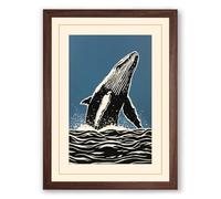 Breaching Whale Coastal Framed Wall Art Print A1 (84.1×59.4cm) Walnut, Wall Decor for Living Room, Bedroom, Office & Home, Ready to Hang, Art Gift