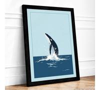 Breaching Whale Coastal Framed Wall Art Print A2 (59.4×42cm) Black, Wall Decor for Living Room, Bedroom, Office & Home, Ready to Hang, Art Gift