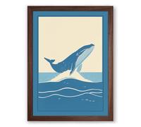 Breaching Whale Coastal Framed Wall Art Print A2 (59.4×42cm) Walnut, Wall Decor for Living Room, Bedroom, Office & Home, Ready to Hang, Art Gift