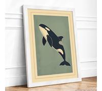 Breaching Whale Coastal Framed Wall Art Print A2 (59.4×42cm) White, Wall Decor for Living Room, Bedroom, Office & Home, Ready to Hang, Art Gift