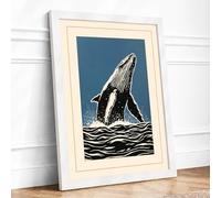Breaching Whale Coastal Framed Wall Art Print A3 (42×29.7cm) White, Wall Decor for Living Room, Bedroom, Office & Home, Ready to Hang, Art Gift