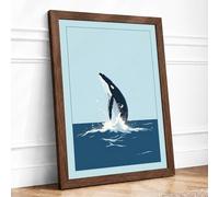 Breaching Whale Coastal Framed Wall Art Print A4 (29.7×21cm) Walnut, Wall Decor for Living Room, Bedroom, Office & Home, Ready to Hang, Art Gift